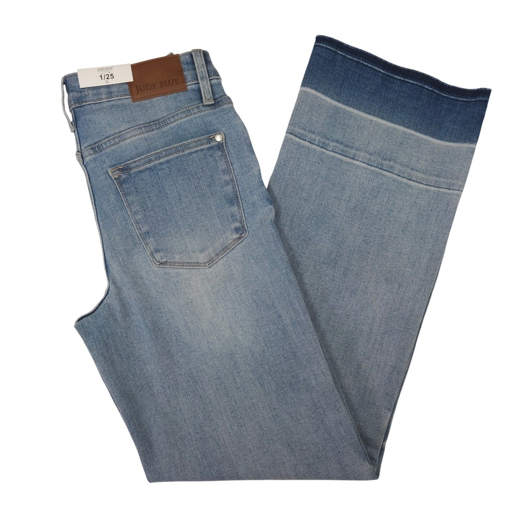 Judy Blue Wide Leg‎ Jeans Light Wash Ombre Hem Mid Rise Stretch Denim Size 1/25